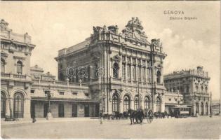 Genova, Genoa; Stazione Brignole / railway station, tram, horse carts