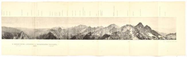cca 1893 Magas-Tátra látképe a tengerszem csúcsról, Pallas Nagy Lexikona, kihajtható nyomat, kissé foxing foltos, 23x78,5 cm,
