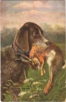 Hunting, hunters dog with rabbit. K.V.B. Serie 9005. artist signed (EK)