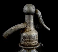 Dreher-Haggenmacher Budapest üveg, fém fején feliratozott, kopásnyomokkal, 1l, m: 30 cm