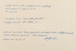Kesztyűs Ferenc (1932-): Mirandóla, pihenőben. Ofszet, papír, lap alján Kopré József költő versével ...