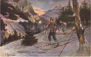 Skipatrouille in den Dolomiten / WWI K.u.K. military skiing soldiers in the Dolomites. s: F. Höllerer