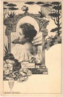 Babette Reinhold (Austrian film actor). Art Nouveau, floral, artist signed