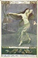 Nixe Binsefuss. Hugo Wolf / Erotic nude lady art postcard. B.K.W.I. 321-6. s: E. Schütz (EK)