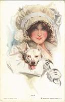 Pals. Lady with dog art postcard. Reinthal & Newman s: Harrison Fisher (fa)