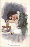 A szemérmes / Lady art postcard. P.G.W.I. 162. artist signed (EK)