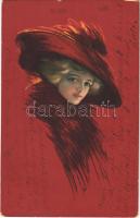 Lady art postcard. H. & S. B. litho (EK)