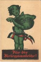 Für die Kriegsanleihe! / WWI German and Austro-Hungarian military war loan propaganda. artist signed (8 cm x 12 cm minicard) (EK) - MODERN reprint