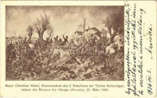 1936 Major Christian Hubel, Kommandant des 2. Bataillons der Tiroler Kaiserjäger stürmt die Bicocca bei Olengo (Novara) 23. März 1849. / Austrian military art postcard (EB)