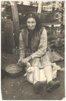 Hungarian folklore (?), old lady with ducks. photo (non PC)