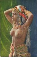 Scenes et Types dAfrique du Nord. Mauresque de Bou-Saada. Editions A. Sirecky 8099. / North African folklore, half-nude woman