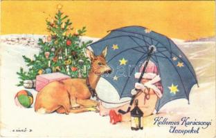 Kellemes Karácsonyi Ünnepeket / Christmas greeting art postcard s: K. Sávely D. (EB)