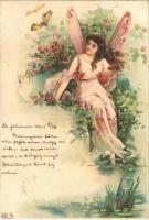 1901 Butterfly lady art postcard. litho