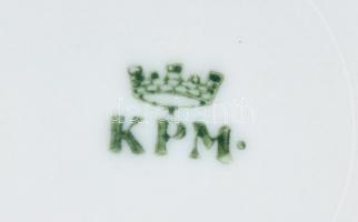 cca 1940 Mátyás pince vendéglő matricás leveses tál KPM porcelán. Jelzett, kopásokkal. d: 23 cm