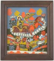 Kézzel festett erdélyi üvegikon fa keretben, 20x17,5 cm