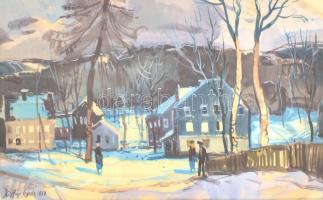 Xantus Gyula (1919-1993): Téli séta. Akvarell, papír, jelzett és datált (Xantus Gyula 1960), üvegezett fa keretben, 29×45 cm