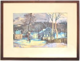 Xantus Gyula (1919-1993): Téli séta. Akvarell, papír, jelzett és datált (Xantus Gyula 1960), üvegeze...