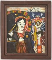 Kézzel festett erdélyi üvegikon fa keretben, 20x17,5 cm