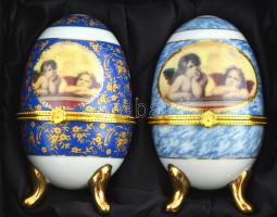 NKD porcelán tojások, 2 db, matricás, jelzetlen, apró kopásokkal, eredeti dobozában, m: 10 cm