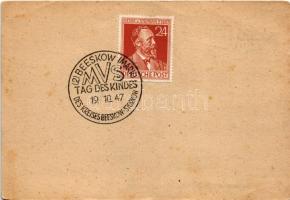 1947 Beeskow-Storkow. Tag des Kindes. Märkische Volkssolidaritat Alle helfen mit / German charity fu...