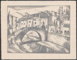 Vadász Endre (1901-1944): Mostari híd, fametszet, jelzés nélkül, 19x26 cm