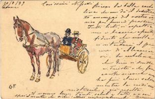 1899 Kézzel rajzolt és színezett művészlap / Hand-drawn and colored art postcard s: G. F.