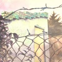 2008 Ligeti Miklós (1982- ): A kerítés mögött, (Wekerlei részlet), akvarell, papír, jelzett, 46x47 cm