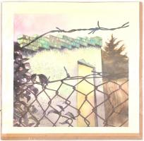 2008 Ligeti Miklós (1982- ): A kerítés mögött, (Wekerlei részlet), akvarell, papír, jelzett, 46x47 c...