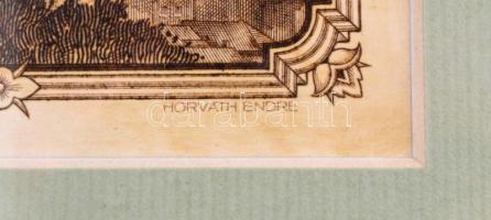 Horváth Endre (1896- 1954): Julianus barát, rézkarc, paszpartuban, üvegezett keretben, 8,5x10,5 cm