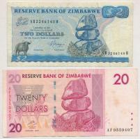 Zimbabwe 1983. 2$ + 2007. 20$ T:III  Zimbabwe 1983. 2 Dollars + 2007. 20 Dollars C:F Krause#1b,68