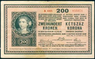1918. 200K "sima" "A 1005" sorozatszámmal T:III+