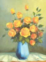 Thormáné KIss M. jelzéssel: Virágok. Olaj, farost. 39x29 cm.