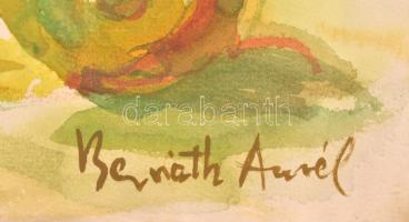 Bernáth Aurél jelzéssel: Virágok. Akvarell, papír, sérült. 48x31 cm