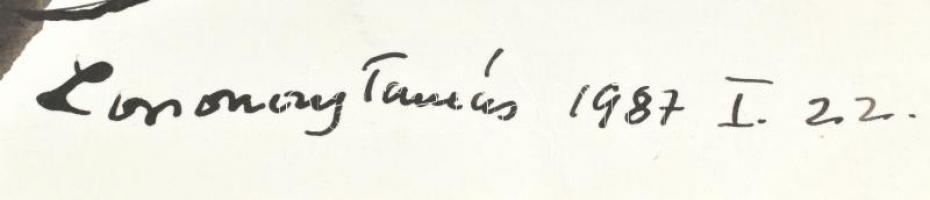 Lossonczy Tamás (1904-2009): Cím nélkül.  Akvarell, papír, jelzett, dedikált. 31x43 cm