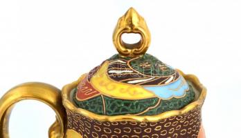 Szacuma kávés készlet, 2 személyre, kézzel festett, magyar tervezővel (Bereznay W. jelzéssel), kopás...