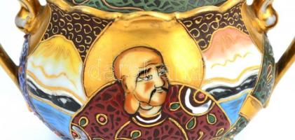 Szacuma kávés készlet, 2 személyre, kézzel festett, magyar tervezővel (Bereznay W. jelzéssel), kopás...