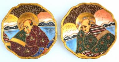 Szacuma kávés készlet, 2 személyre, kézzel festett, magyar tervezővel (Bereznay W. jelzéssel), kopás...