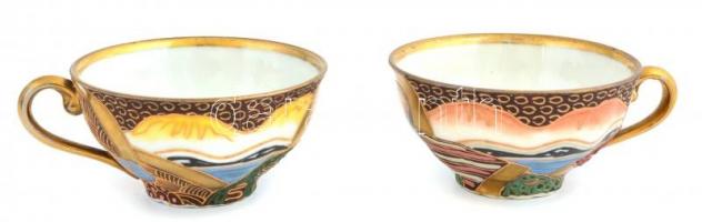 Szacuma kávés készlet, 2 személyre, kézzel festett, magyar tervezővel (Bereznay W. jelzéssel), kopás...