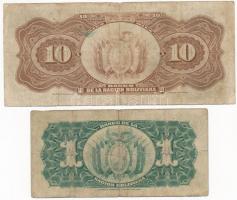 Bolívia 1911. 1B + 10B mindkettő "Banco Central De Bolivia" 1929-es felülbélyegzéssel T:II...