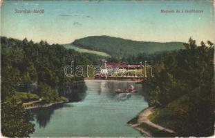 1913 Szováta-fürdő, Baile Sovata; Medve-tó és fürdőházak, csónak. Schuster Emil kiadása / Lacul Ursu / lake, spa, bath, boat (EK)
