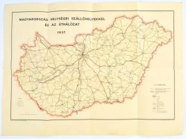 1937 Magyarország helységei szállóhelyekkel és az úthálózat, Magyar Kir. Központi Statisztikai Hivatal, 43,5x59,5 cm