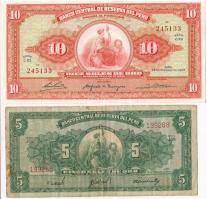 Peru 1962. 5S + 1965. 10S T:I,III Peru 1962. 5 Soles de Oro + 1965. 10 Soles de Oro C:Unc,F Krause#83,84