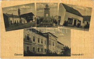 1943 Somberek, kastély, Hangya Szövetkezet üzlete, templom, világháborús emlékmű (Rb)