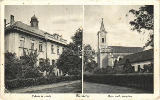 1943 Kenderes, Római katolikus elemi iskola és zárda, Római katolikus templom. Bódy Ferenc kiadása (EK)