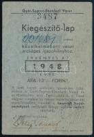 1948 Győr-Sopron-Ebenfurti Vasút (GYSEV), kiegészítő lap közalkalmazotti vasúti arcképes igazolványhoz Geleji Sándor (1898-1967), a csepeli Weiss Manfréd Acél- és Fémművek igazgatójának (1945-49) részére, Geleji Sándor autográf aláírásával