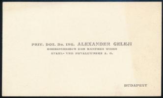 cca 1940-44 Geleji Sándor (1898-1967), a csepeli Weiss Manfréd Acél- és Fémművek főmérnökének, későbbi igazgatójának (1945-49) német nyelvű névjegykártyája