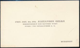 cca 1940-44 Geleji Sándor (1898-1967), a csepeli Weiss Manfréd Acél- és Fémművek főmérnökének, későbbi igazgatójának (1945-49) német nyelvű névjegykártyája