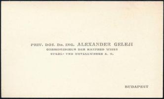 cca 1940-44 Geleji Sándor (1898-1967), a csepeli Weiss Manfréd Acél- és Fémművek főmérnökének, későbbi igazgatójának (1945-49) német nyelvű névjegykártyája