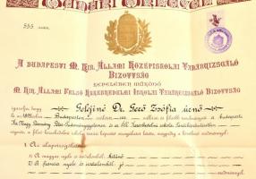 1934 Felső kereskedelmi iskolai tanári oklevél Gerő Zsófia (1895-1966) tanár, Gerő Ödön művészeti ír...
