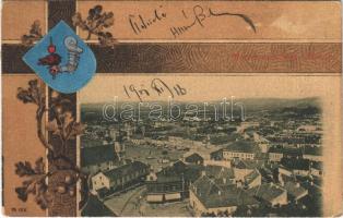 1900 Marosvásárhely, Targu Mures; Holbach Ede kiadása, Szecessziós címer / Art Nouveau, coat of arms